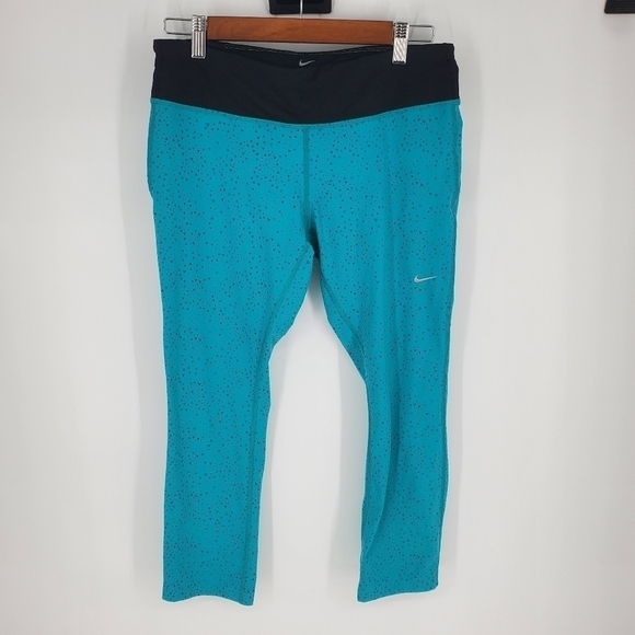 Nike Women Pro Dri Fit Workout Running Capri Cropped Leggings Pants Large Blue - Picture 11 of 11